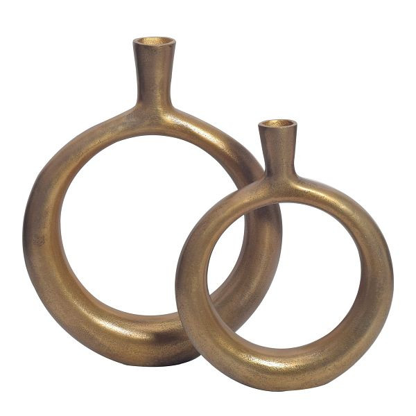 Wohnling Deko Vase 2er Set Aluminium Gold Donut Blumenvase, Dekovase Rund 2-teilig für Blumen, Alu Tischvase Wohndeko Tischdeko Handgefertigt, WL7.175