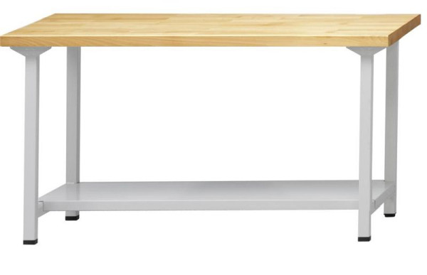 ANKE Werkbänke Arbeitstisch; 1500 x 700 x 900 mm; RAL 7035; Buche-Massiv-Platte 50 mm; Ablageboden aus Stahlblech 500 mm tief, 400.219