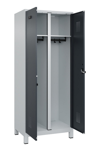 C+P Schwarz-Weiß-Spind Evolo PLUS, mit Füßen, 2 Abteile, 1950x800x500mm, 7035/7, RAL 7016 Anthrazitgrau, Drehriegel, 049012-22 S10012