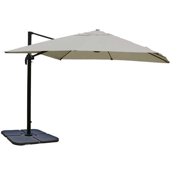 Mendler Gastronomie-Ampelschirm HWC-A96, Sonnenschirm, 3x3m (Ø4,24m) Polyester/Alu 23kg, creme-grau mit Ständer, 76867+70477