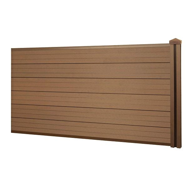 Mendler WPC-Sichtschutz Sarthe, Windschutz Zaun, WPC-Pfosten, Erweiterungselement niedrig, 1,88m teak, 77576+77577