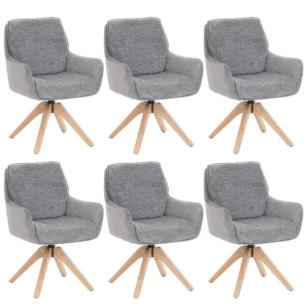 Mendler 6er-Set Esszimmerstuhl HWC-Q37, Küchenstuhl drehbar Auto-Return, Stoff (680g/m²) Chenille Öko-Tex Holz MVG, grau, 3x130713