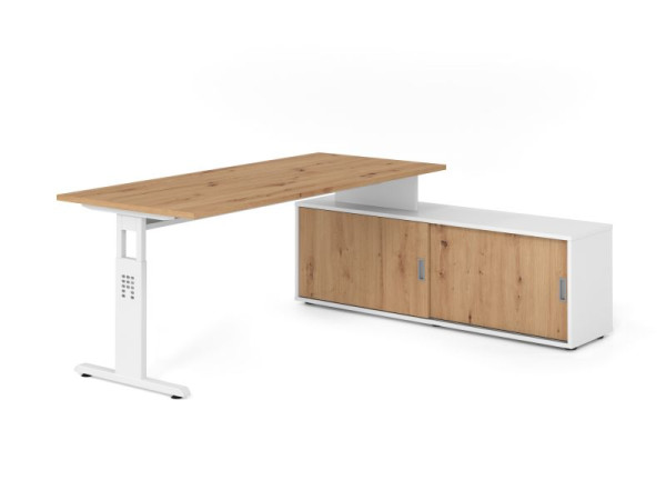 Hammerbacher Aufsatz-Schreibtisch OSE19, 180x80cm, Platte: Asteiche, 25mm dick, T-Fuß Gestell Weiß, Ahorn, VOSE19SB/R/W/W/R