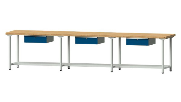 ANKE Werkbänke Arbeitstisch, Modell 203, 4050 x 800 x 900 mm, RAL 7035/5010, BMP 50 mm, 401.535