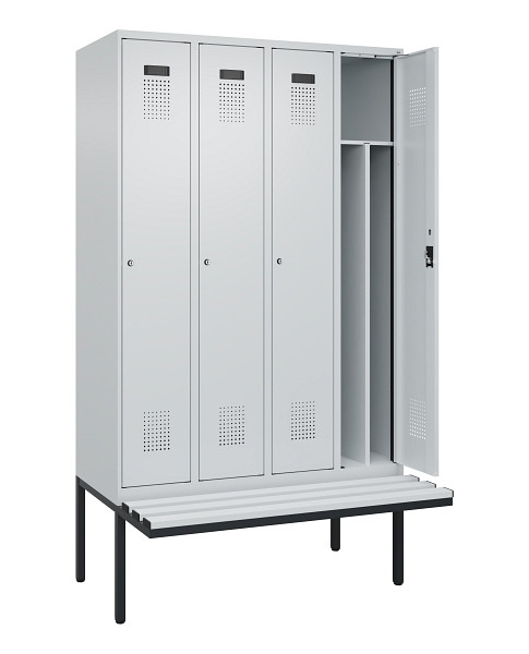 C+P Spind Evolo PLUS, 4 Abteile, 2120x1200x815mm, 7035/7035, Haken 4, Zylinderschloss, Material Sitzfläche Kunststoff, 0490407-40F S10094