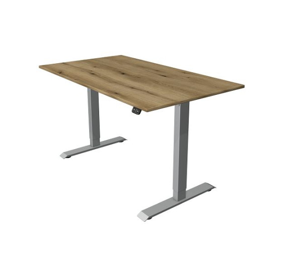 Kerkmann Sitz-/Stehtisch Move 1 weiß/silber, B 1400 x T 800 mm, elektrisch höhenverstellbar von 740-1230 mm, T-Fuß silberfarbig, Eiche, 10229655