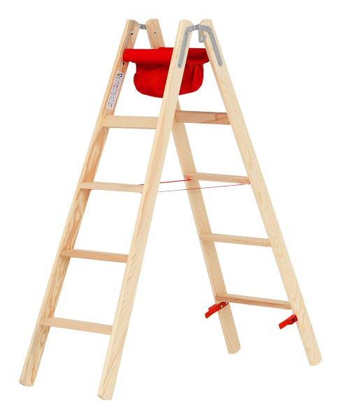 HYMER Holz-Stufenstehleiter, beidseitig begehbar, 2x5 Stufen, Länge 1,52 m, 7149910