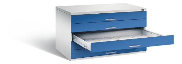 C+P Flachablageschrank Serie 7100_7200, H760xB1350xT960mm, Farbe: Lichtgrau / Enzianblau, Bügelgriff, 7201-100 S10189