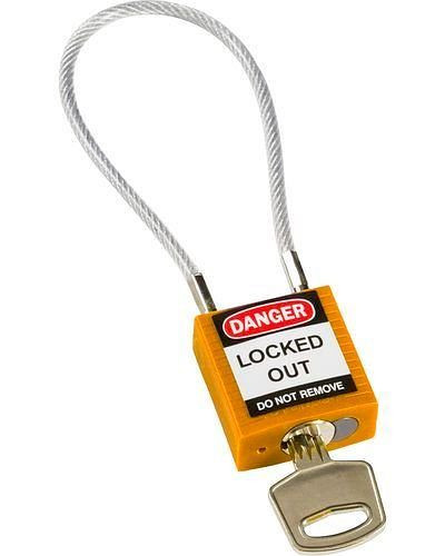 Brady Kompakt-Sicherheitsschloss, Keyed Different Schlüsseleinteilung, mit Kabelbügel 200 mm, orange, 244334