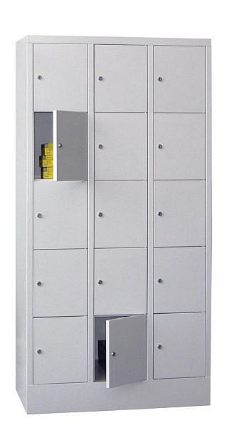 Pavoy Schließfachschrank mit Sockel 1850/500/900, 3b x 5h, Zylinderschloss, Abteilbreite 300, glatte Türen, 61265-353-401-910716