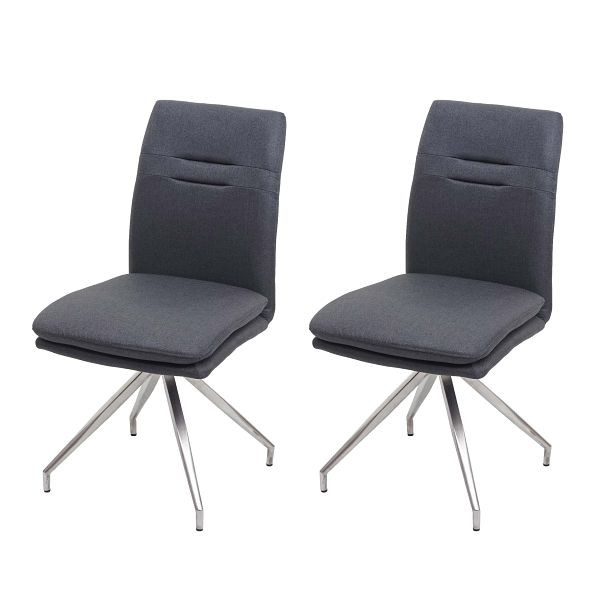Mendler 2er-Set Esszimmerstuhl HWC-H70, Küchenstuhl Lehnstuhl Stuhl, Stoff/Textil Edelstahl gebürstet, dunkelgrau, 73923