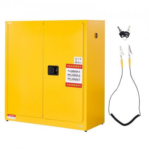 VEVOR Gelber Feuerlöschschrank 110 L, verstellbares Regal, kaltgewalzter Stahl, Schutzschrank Gefahrstoffschrank, YRFBJ11210942VXML001V0