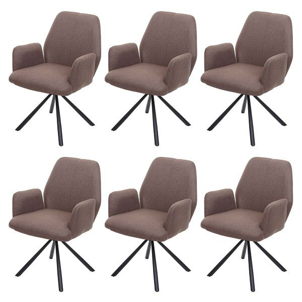 Mendler 6er-Set Esszimmerstuhl HWC-H71, Küchenstuhl Lehnstuhl Stuhl, Stoff/Textil Stahl, braun, 6x73935