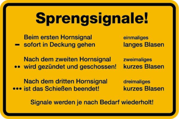 Schilder Klar Betriebsbeschilderung Sprengsignale, 300x200x0.45 mm Aluminium geprägt, 788/21