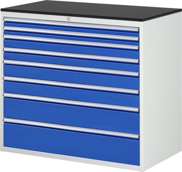 RAU Schubladenschrank Serie 7000 B1145xT650xH1030mm, Schubladen: 2xH60, 2xH90, 2xH120, H180, H210mm, Arbeitsplatte melaminharzbeschichtet, 03-XXL7.11A-M.11