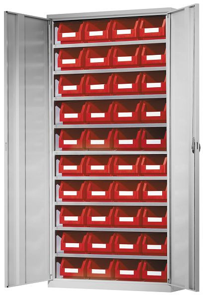 Kappes Ordnungsschrank mit Türen Modell 41, 1950 x 950 x 400 mm RAL 7035, Inklusiv Lagersichtkasten 40 x Größe 4, 1004.02.1013