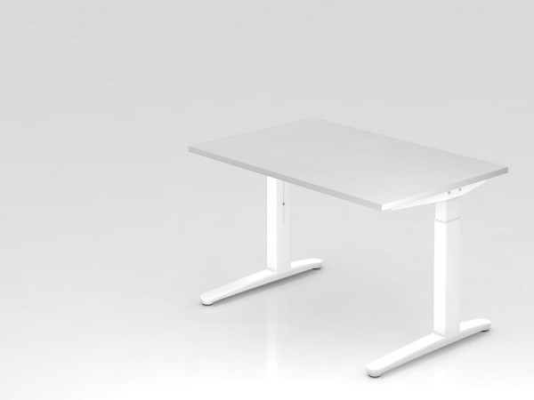 Hammerbacher Schreibtisch C-Fuß 120x80cm Weiß/Weiß, Alu-Kufe Weiß, VXB12/W/WW
