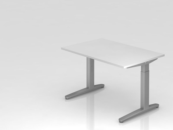 Hammerbacher Schreibtisch C-Fuß 120x80cm Weiß/Silber, Alu-Kufe Silber (ähnlich RAL 9006), VXB12/W/SS