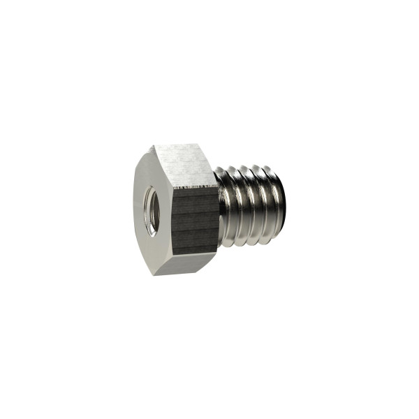 Riegler Reduziernippel kurz, M5, M3 innen, SW 7, Messing vernickelt, 134736
