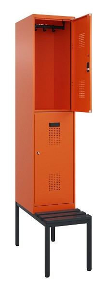 C+P Doppelstock-Spind Evolo PLUS, Bank, 2 Fächer, 2120x400x815mm, 2004/2004, Zylinderschloss, Sitzfläche Kunststoff, Sitzbank, 0493507-12 S10137