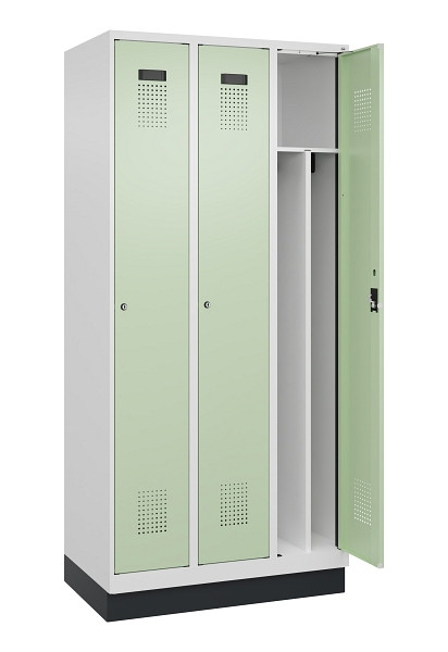 C+P Spind Evolo PLUS, mit Sockel, 3 Abteile, 1950x900x500mm, 9016/6019, Verschluss Zylinderschloss, 049020-30F S10046