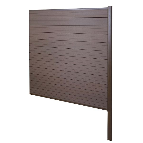 Mendler WPC-Sichtschutz Sarthe, Windschutz Zaun, Alu-Pfosten zum Einbetonieren, Erweiterungselement, 185cm braun, 76244+3x76232+76235+76259