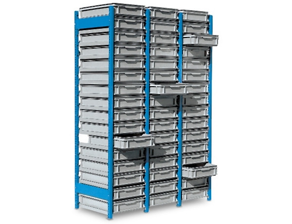 Tixit EURO-Behälterregal mit Behälter, Grundregal, 16 Behälter, 600 x 400 x 120, RAL 5015 himmelblau, 106403