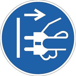 Moedel Netzstecker ziehen ISO 7010, Folie, Ø 20 mm, VE: 10 Stück/Bogen, 51825