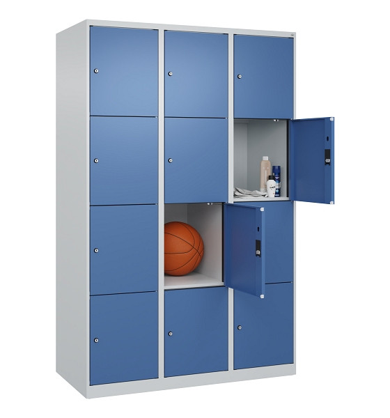 C+P Schließfachschrank Evolo PLUS, 12 Fächer, 1850x1200x500mm, 7035/5023, Abteile 3, Abteilbreite 400 mm, 049000-324 S10008