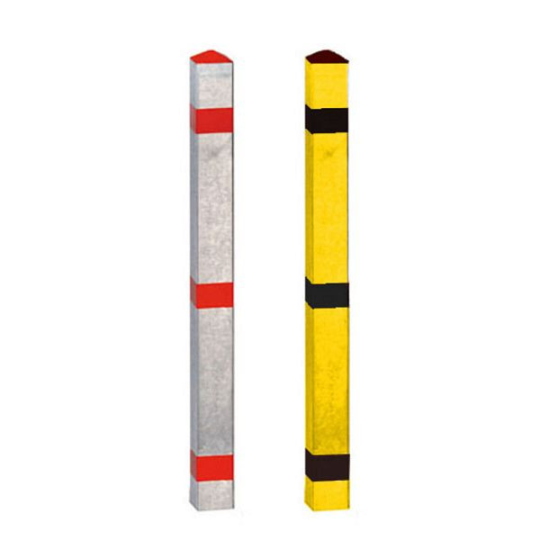 Stein HGS Absperrpfosten -Acero-, zum Aufdübeln, (Bodenplatte 200x200mm), gelb beschichtet mit 3 schwarzen Reflexstreifen, Pfosten: 70x70, 19824-sg