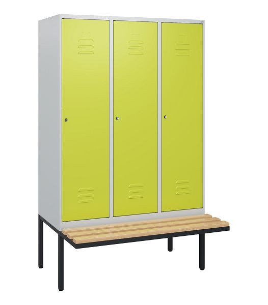C+P Umkleidespind Classic PLUS, 3 Abteile, 1950x1200x815mm, 7035/0024, Zylinderschlösser, Buche-Sitzleisten, 0800405-32 S10025
