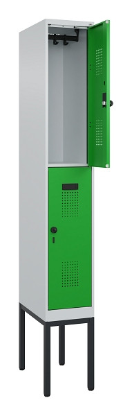 C+P Doppelstock-Spind Evolo PLUS, Gestell, 2 Fächer, 2120x300x500mm, 7035/6037, Drehriegel, 0493307-10 S10011