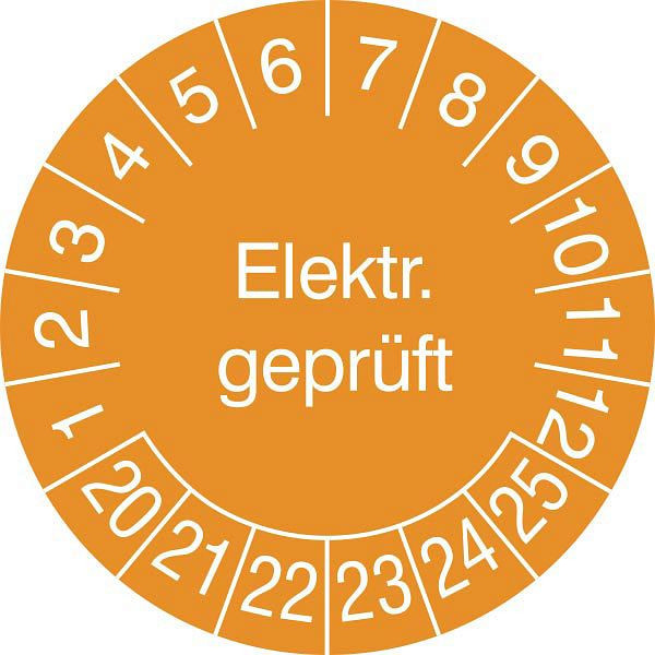 SafetyMarking Prüfplakette - mit Jahresfarbe, elektrisch Geprüft, Prüfzeitraum: 20-25, Ø 3 cm, Folie, selbstklebend, VE: 500 Stück/Rolle, 31.3654-20-25