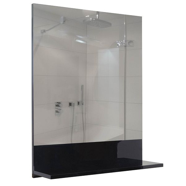Mendler Wandspiegel mit Ablage HWC-B19, Badspiegel Badezimmer, hochglanz 75x60cm, schwarz, 57620