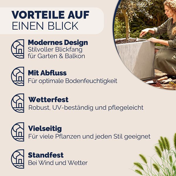casaria Blumentopf Ethica Kreideweiß Kunststoff 80x36x36cm, 110341