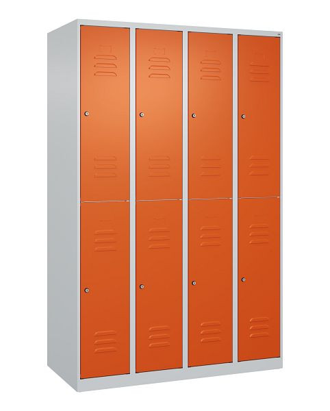 C+P Doppelstöckiger Spind Classic PLUS, 4 Abteile, 1850x1200x500mm, 7035/2004, Zylinderschlösser, 080300-40 S10061