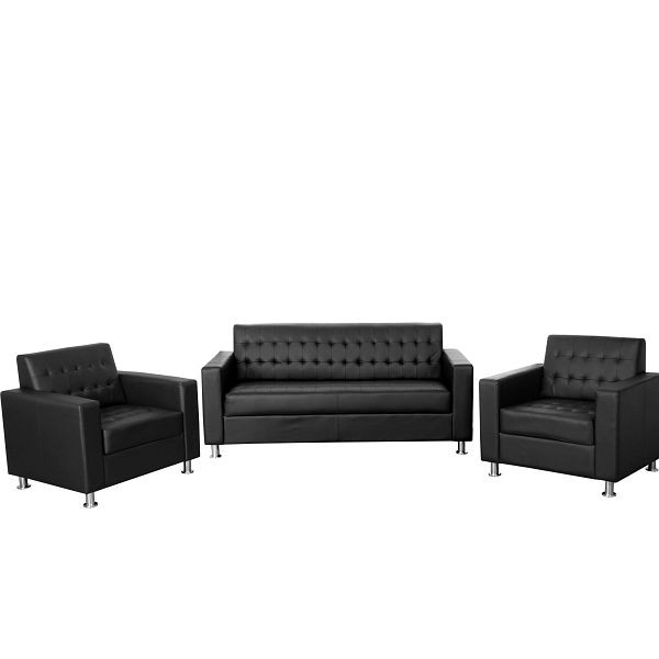 Mendler 3-1-1 Sofagarnitur Kunda, Couch Loungesofa Kunstleder, Metall-Füße, schwarz, 55138
