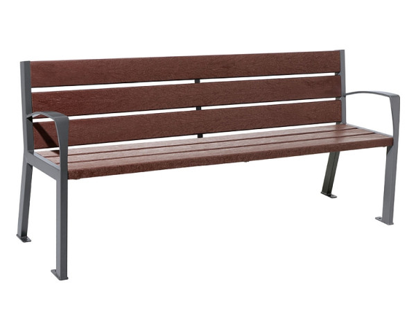 Procity Sitzbank Silaos® 6 Leisten, Mit Armlehne, Stahl & Recycling-Kunststoff, Braun/Procity Grau, 209614.GPRO