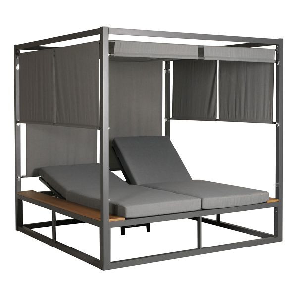 Mendler Aluminium Lounge-Gartenliege HWC-M63, Sonnenliege Bali-Liege Outdoor-Bett Daybed, 10cm-Polster 200cm, hellgrau, 104806