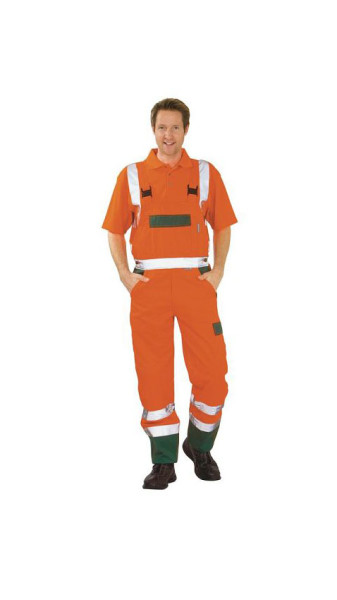 Planam Warnschutz Latzhose, orange/grün, Größe 50, 2028050
