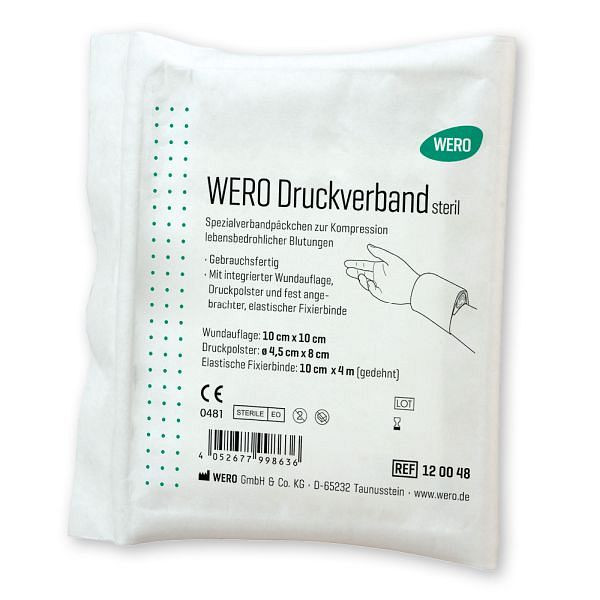 WERO Druckverband steril, gebrauchsfertig, mit Wundauflage 10 x 10 cm, lose, 120048