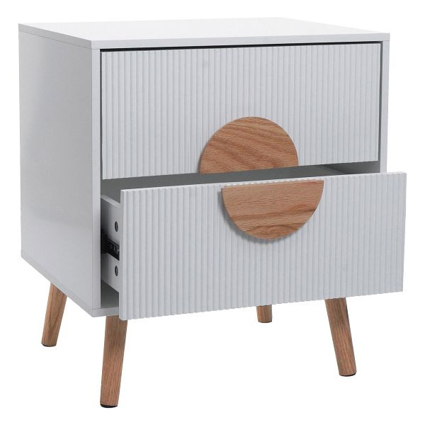 Mendler Nachttisch HWC-N89, Kommode Beistelltisch Nachtschrank, 3D-Design Schublade Melamin Holz, 55x48x41cm, weiß, 109683