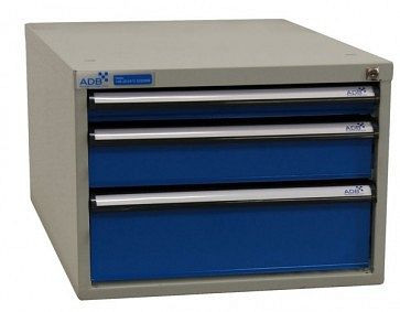 ADB Schubladenbox mit drei Schubladen, Außenmaße des Korpus HxBxT 400mm x 535mm x 700mm, Korpus Lichtblau, 52541