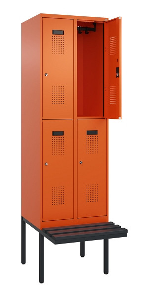 C+P Doppelstock-Spind Evolo PLUS, Bank, 4 Fächer, 2120x600x815mm, 2004/2004, Zylinderschloss, Sitzfläche Kunststoff, 0493407-20 S10137