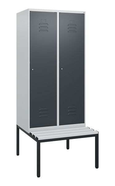 C+P Umkleidespind Classic PLUS, mit untergebauter Sitzbank, 2 Abteile, 1950x800x815mm, 7035/7016, Zylinderschlösser, 0800505-22 S10053
