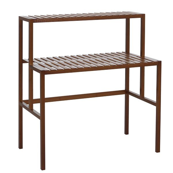 Mendler Bambus Pflanzenregal HWC-Q34, Blumentreppe Blumenständer Pflanzentreppe, 2 Ablagen 100x90x50cm, braun, 121381