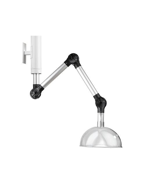 GEOVENT PERMA Arm 750mm, 3 Gelenke, schwarz, ø76, Wandmontage mit Basis 180mm and Absaughaube ø380, Polycarbonat, 10-403SL+10-415+10-416