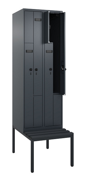 C+P Z-Spind Evolo PLUS, Bank, 4 Fächer, 2120x600x815mm, 7016/7016, Drehriegel, Sitzfläche Kunststoff, Sitzbank, 0490537-204 S10070