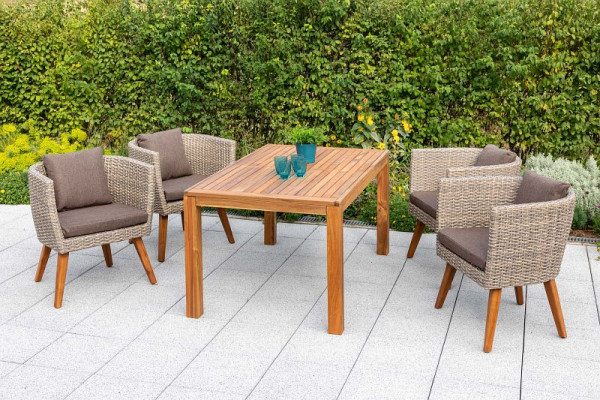 Merxx Imperia Set 5-teilig, 4 Imperia Sessel, inkl. Sitzkissen, 1 Ausziehtisch 150 (200) x 90 cm, moderne Optik, FSC Akazienholz, 50427-255