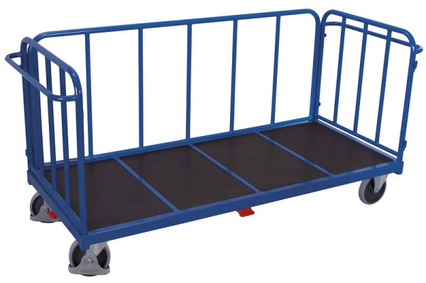 VARIOfit Dreiwandwagen mit senkrechten Streben, Ladefläche: 1.305 x 845 mm, RAL 5010 enzianblau, Radsatz: Bereifung aus Gummi, sw-1317